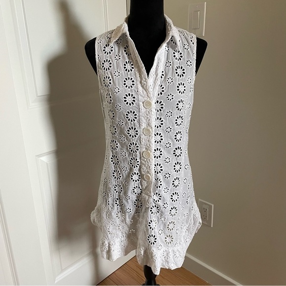 Nanette Lepore White Isola Eyelet Floral Cover Up Button Front Dress Size Small - Picture 4 of 13